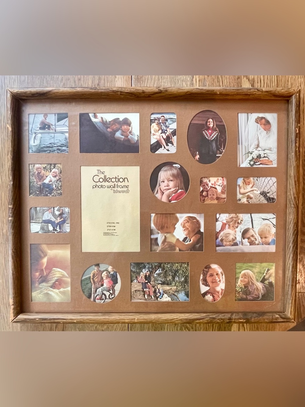VINTAGE 70s Intercraft Photo Wall Frame holds 16 pictures  21" x 17" Wood Tone